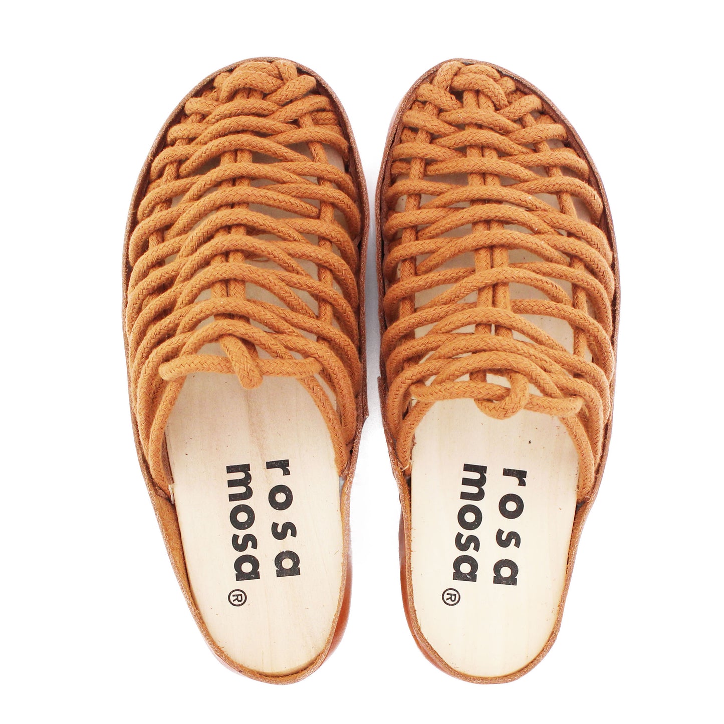 rosamosa panto brown cotton hand-woven net natural wooden clog