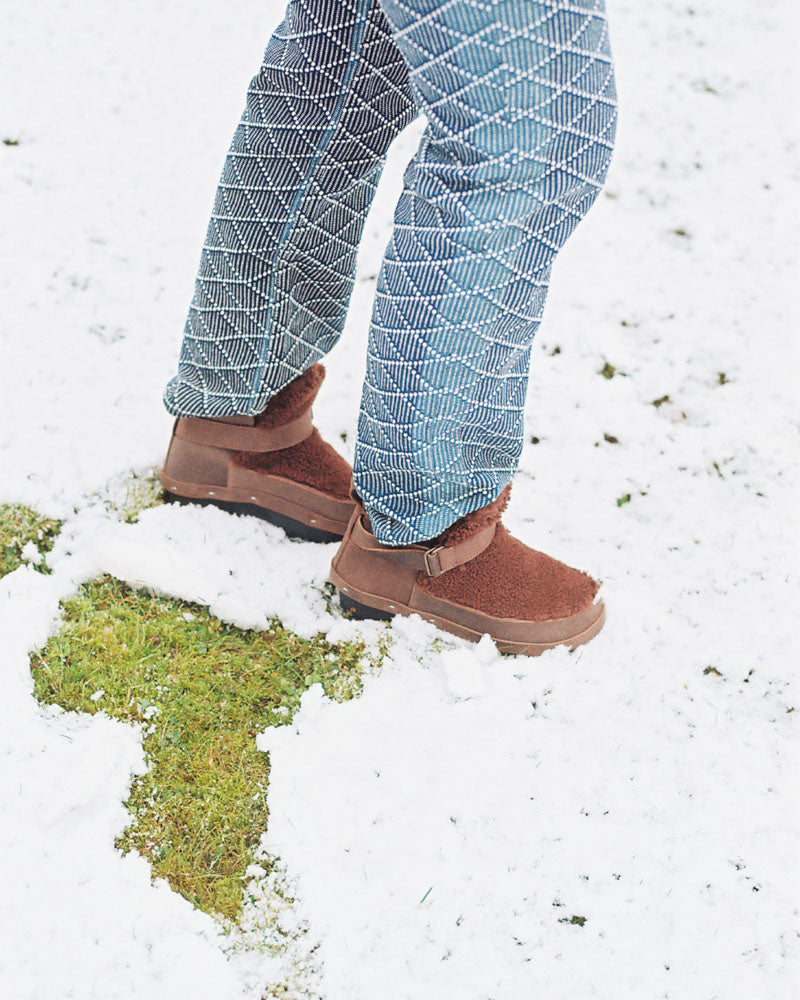 ZORA + Leather Shearling Clog Boots + Teddy