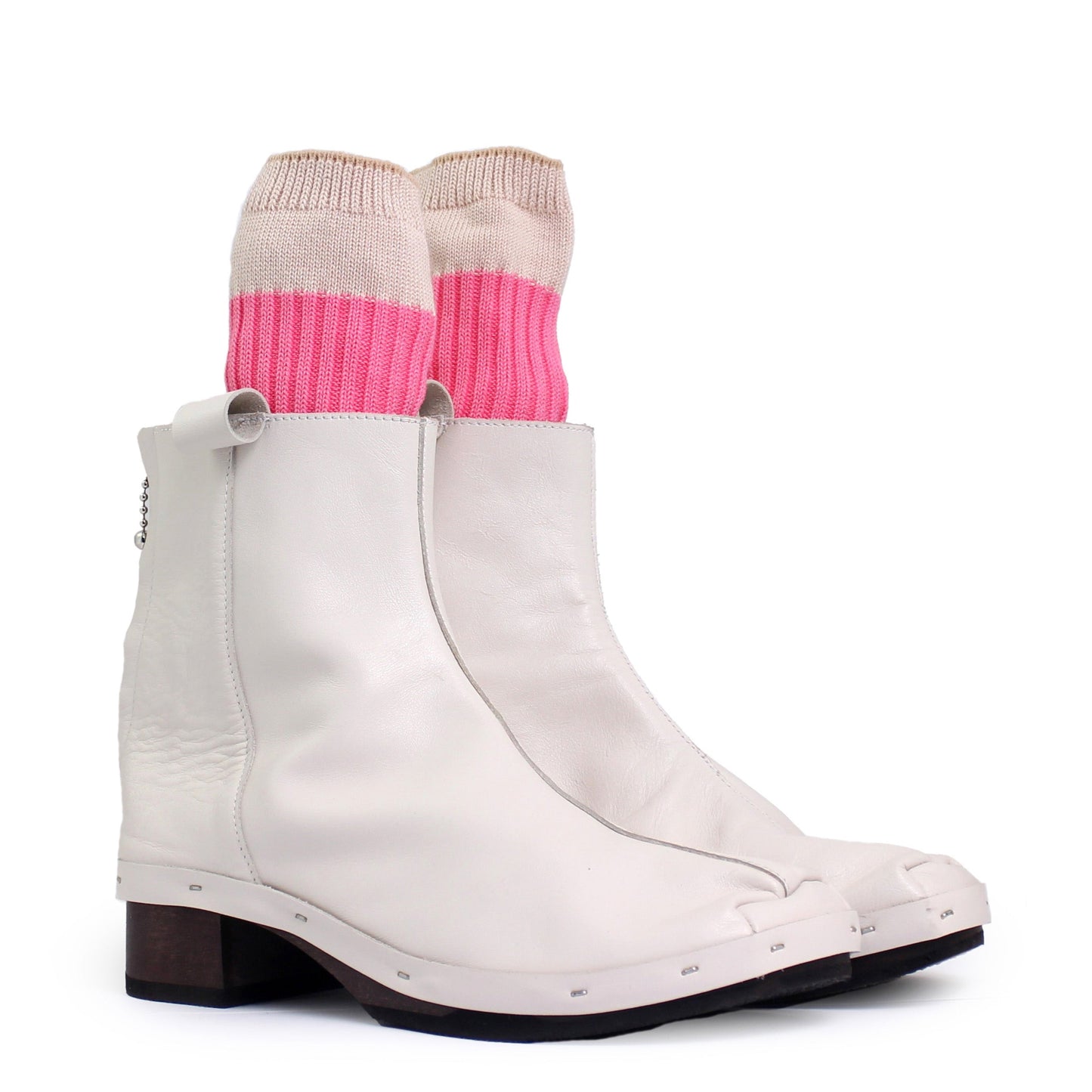 ROSIE + Leather Dark Clog Boots + White