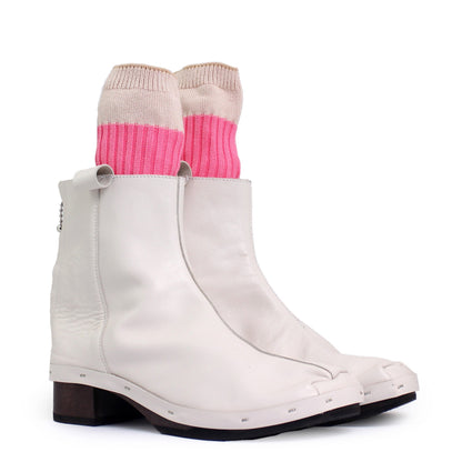 ROSIE + Leather Dark Clog Boots + White