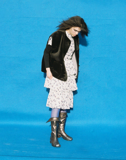 ROSIE HIGH Metallic + Leather Dark Clog Knee-high Boots + Metallic Black