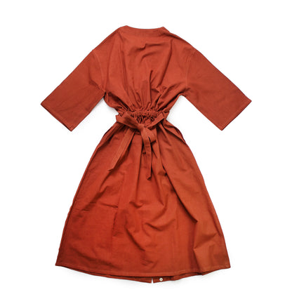 AJAY DRESS + Eco dye Cotton Button-up Dress + Brick Red