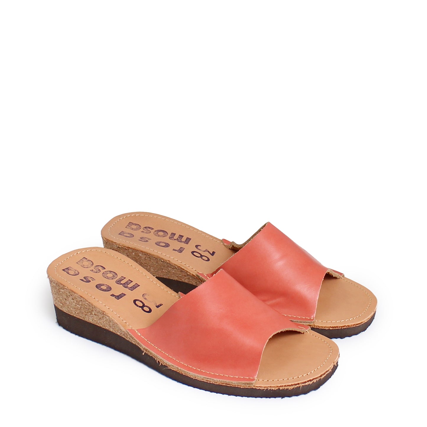 rosamosa pink apricot leather slipper cork heel
