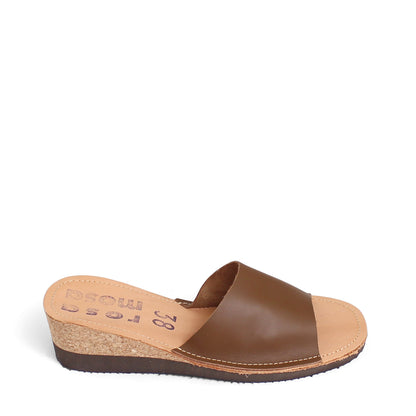 rosamosa brown leather slipper cork heel