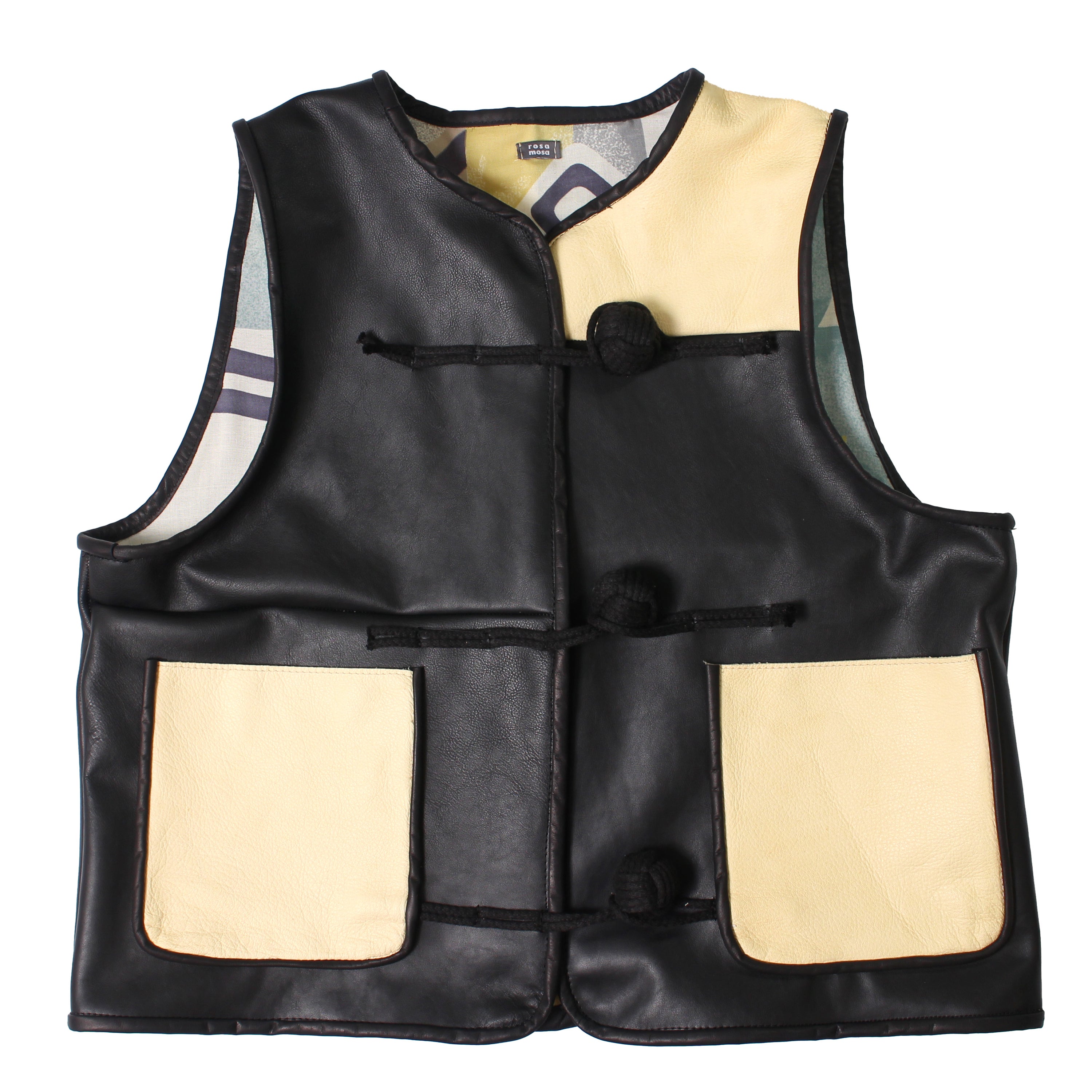 BIG BUTTON LEATHER VEST + Cotton Balls / LEATHER + Black Deer