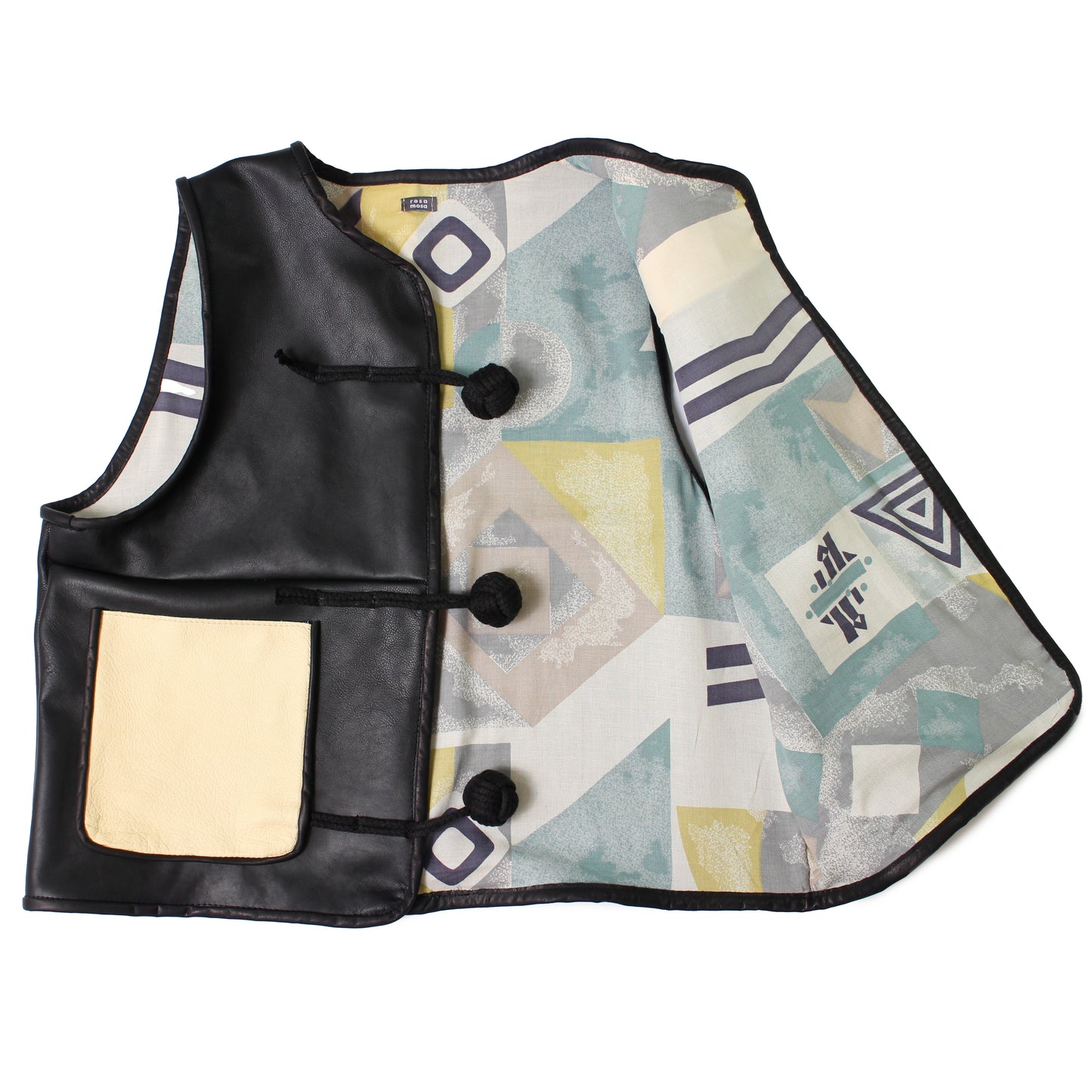 BIG BUTTON LEATHER VEST + Cotton Balls / LEATHER + Black Deer