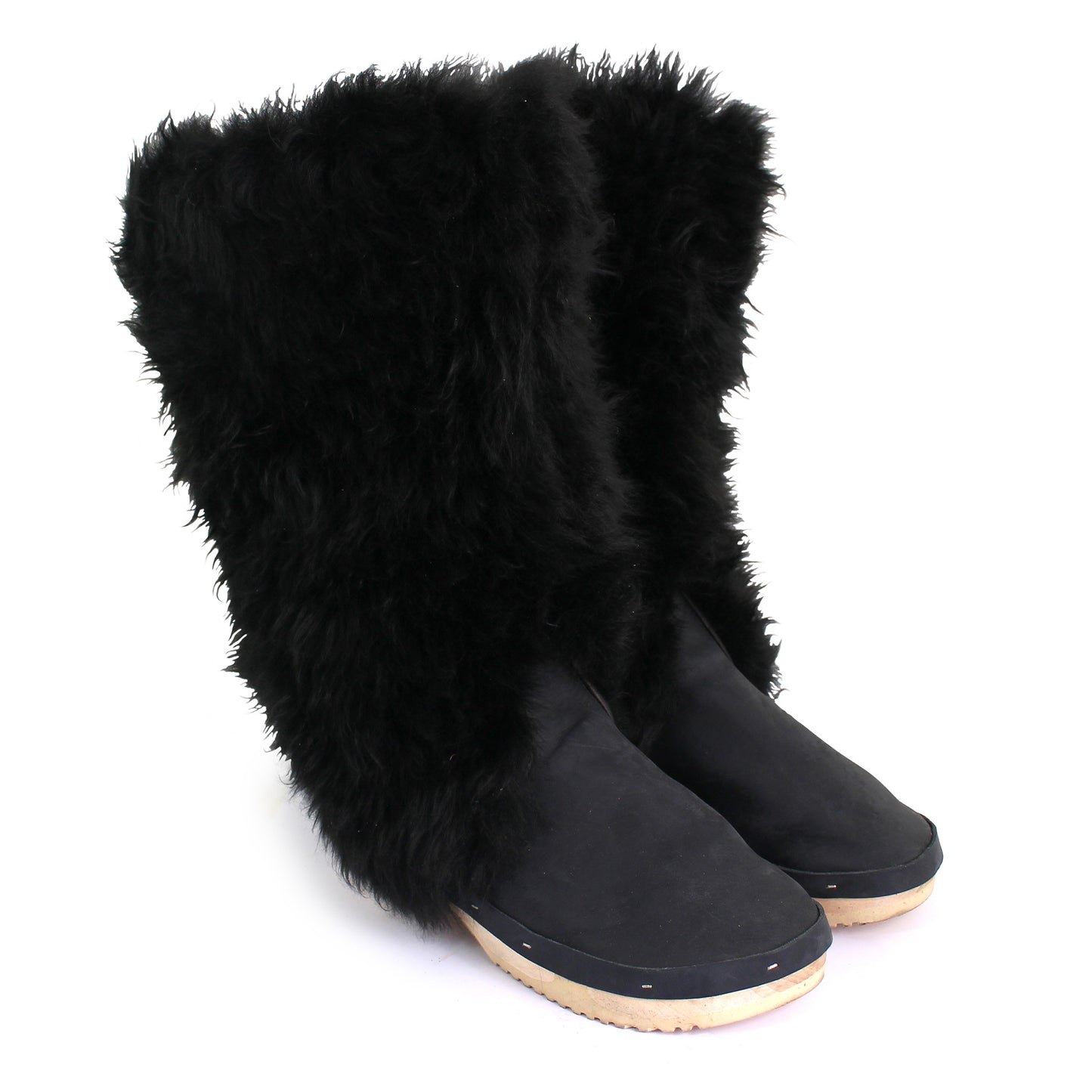 Rosa Mosa black fur high boot wooden clog