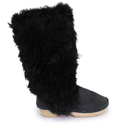 Rosa Mosa black fur high boot wooden clog