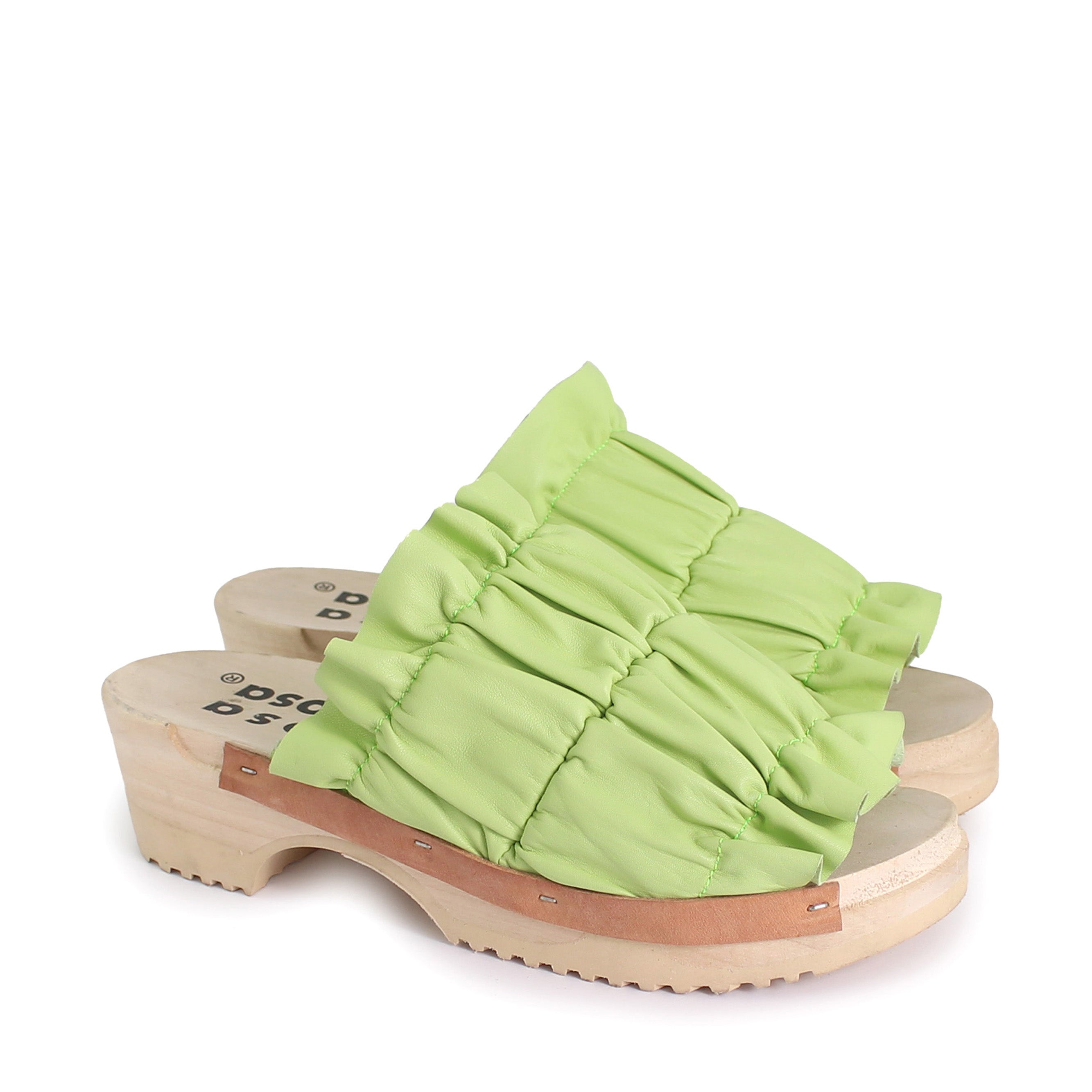 rosamosa chloe lime  leather wrinkle wooden clog