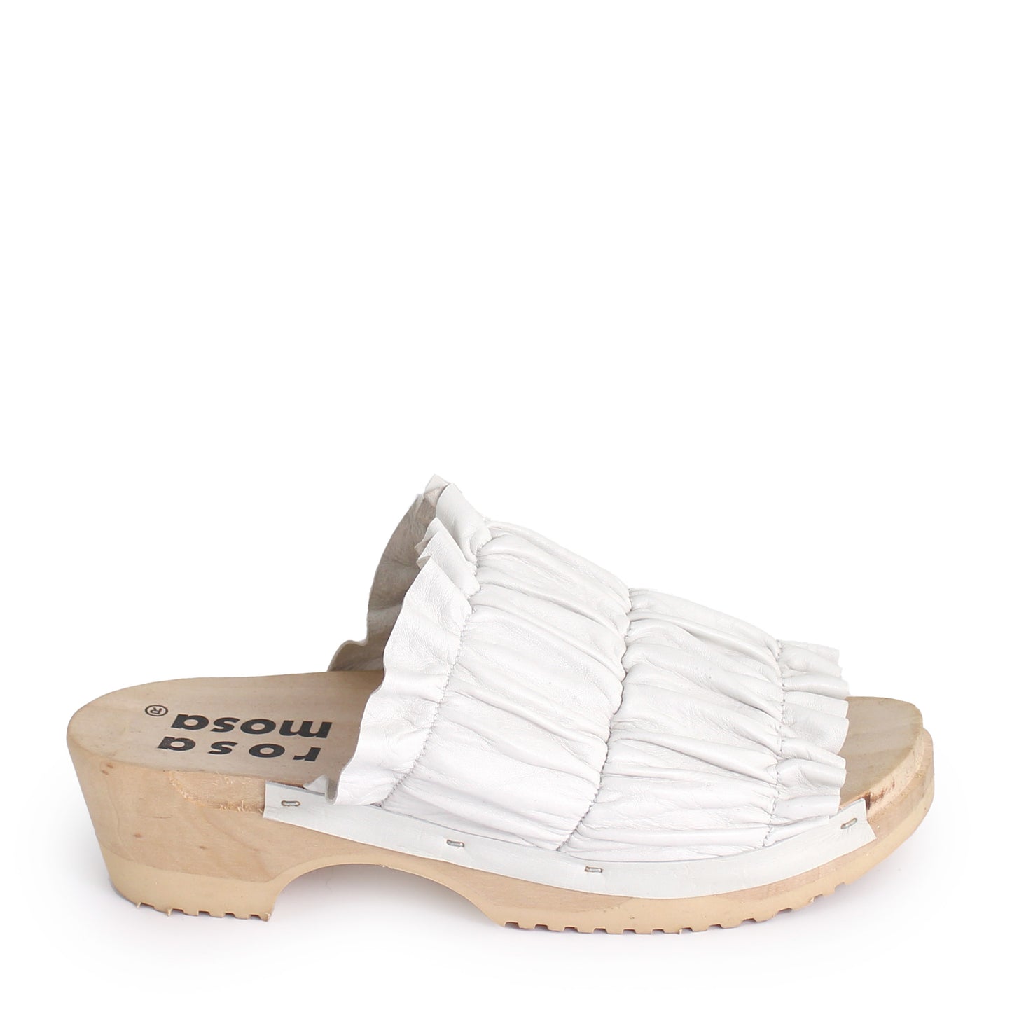  rosamosa chloe white leather wrinkle wooden clog