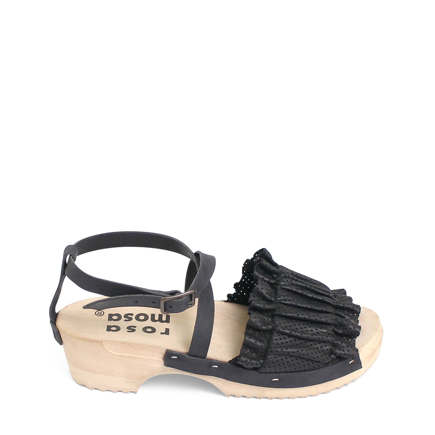 rosamosa chloe strap black leather wooden clog sandal