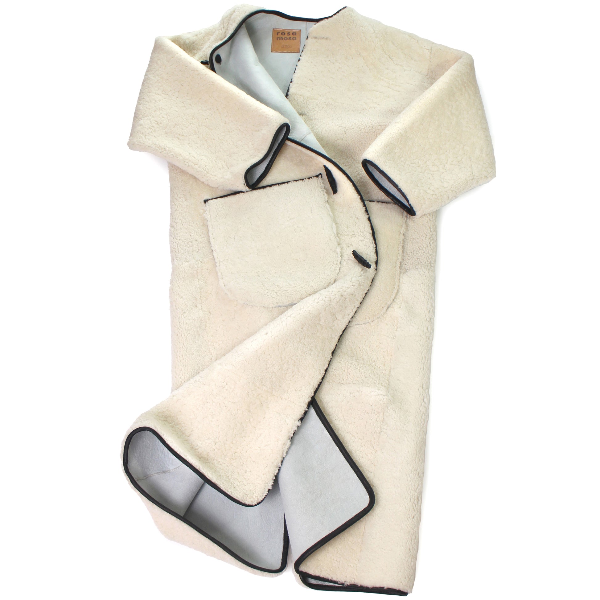 Rosa Mosa Icelandic shearling long coat natural sky blue handmade 
