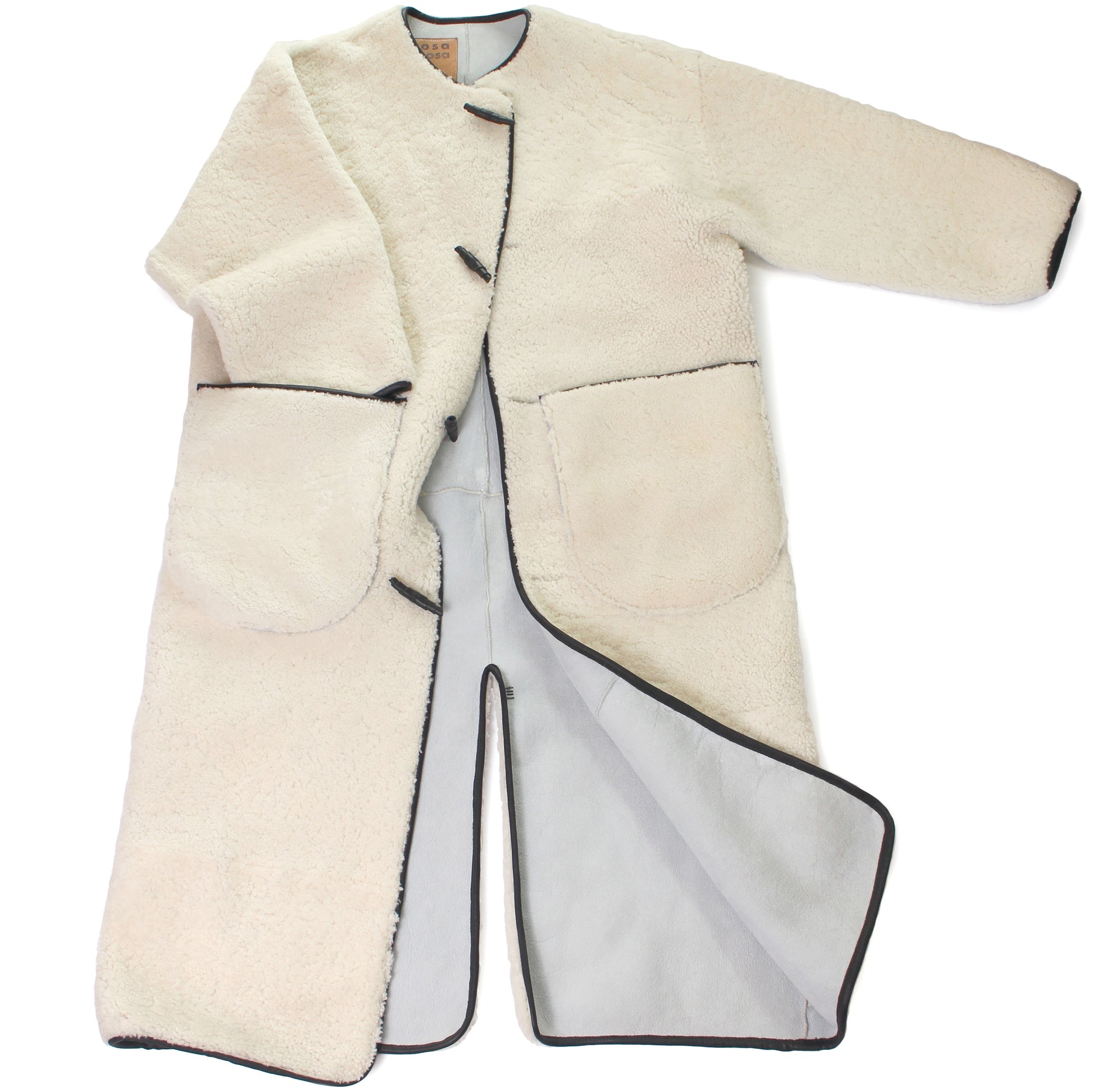 Rosa Mosa Icelandic shearling long coat natural sky blue handmade 