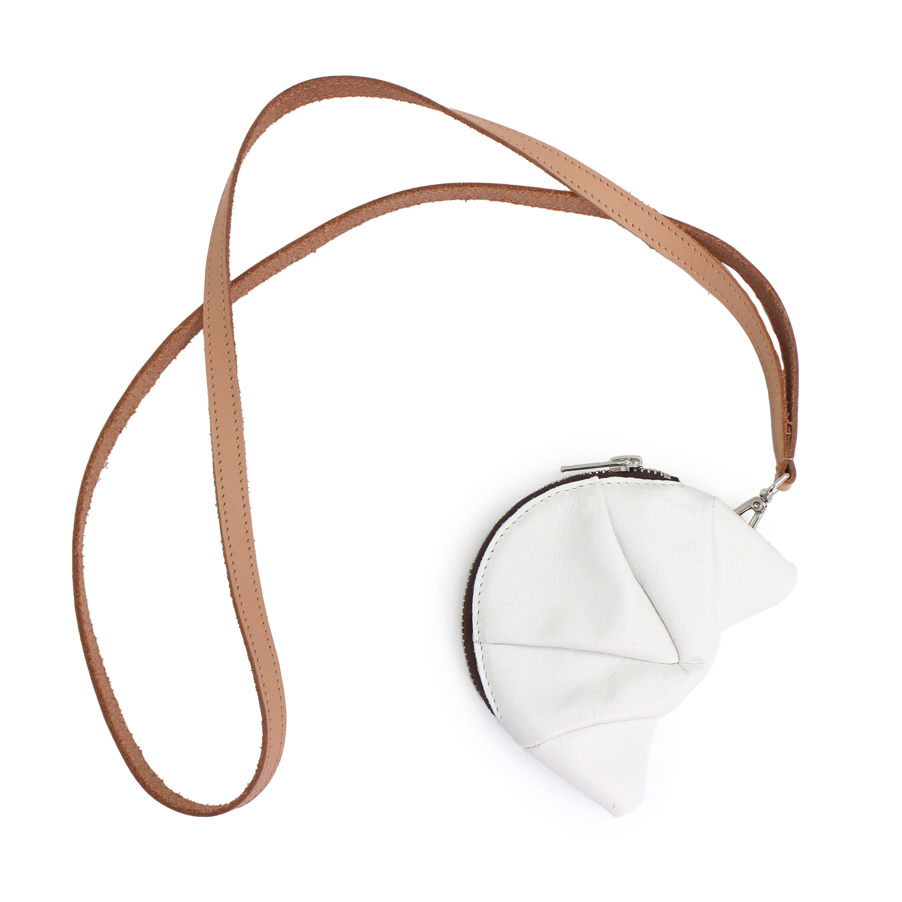 rosamosa croissant coincase white leather  cammello strap