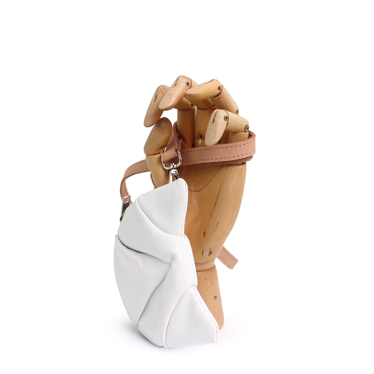 rosamosa croissant coincase white leather  cammello strap
