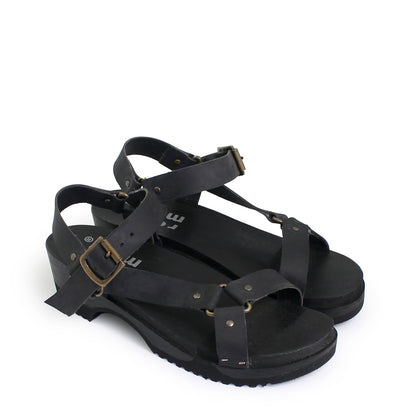 rosamosa donau black strap sport wooden clog sandal