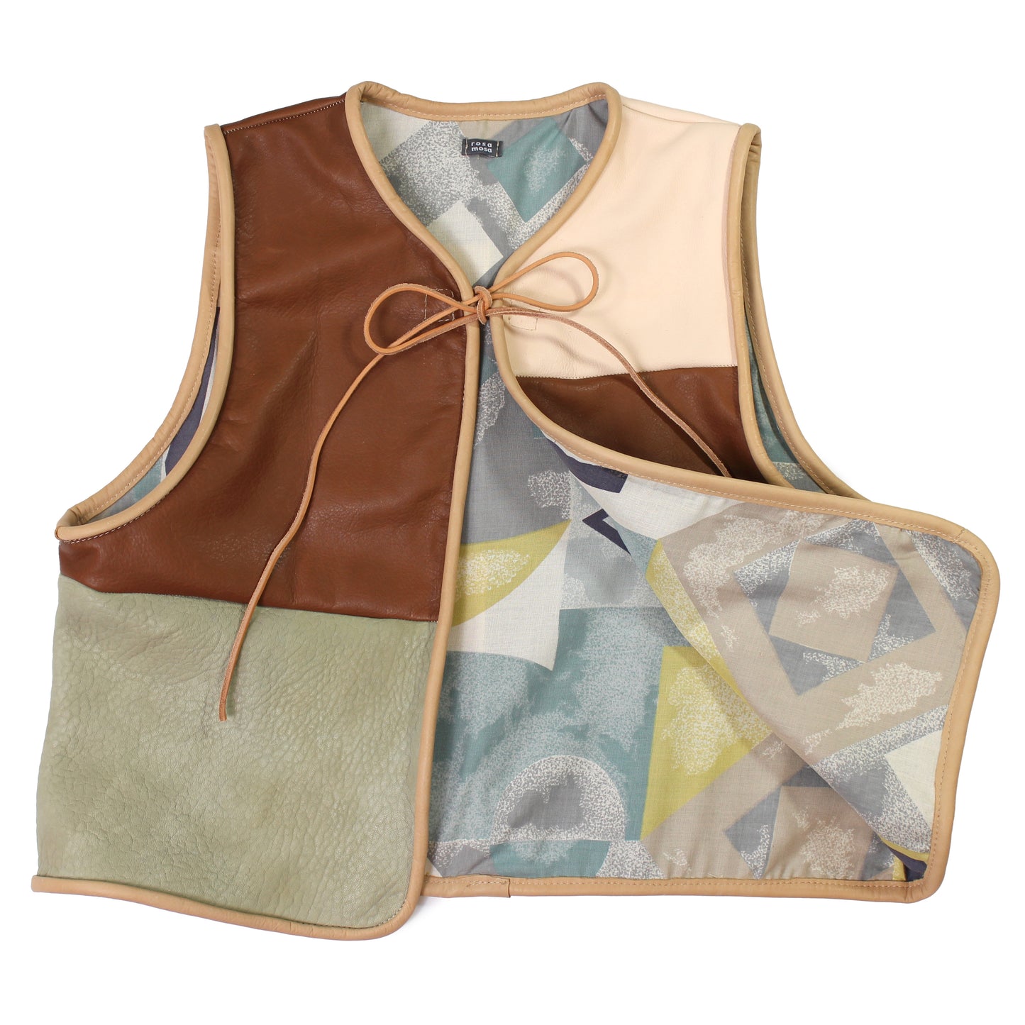 Gilet Vest PATCHWORK LEATHER + Reversible Leather Vest + Powder Brown