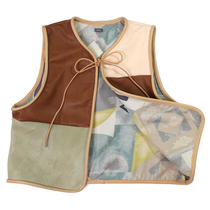 Gilet Vest PATCHWORK LEATHER + Reversible Leather Vest + Powder Brown