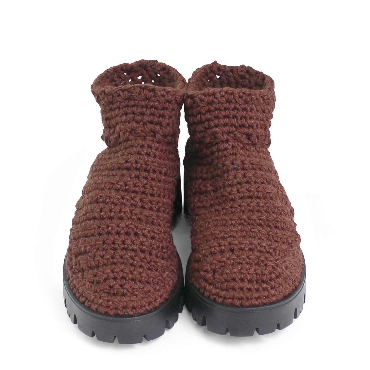 rosamosa knitted brown cotton ankle high boots 