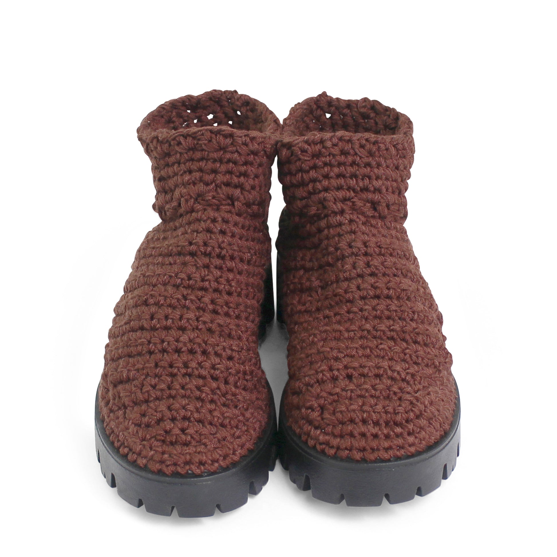 rosamosa knitted brown cotton ankle high boots 