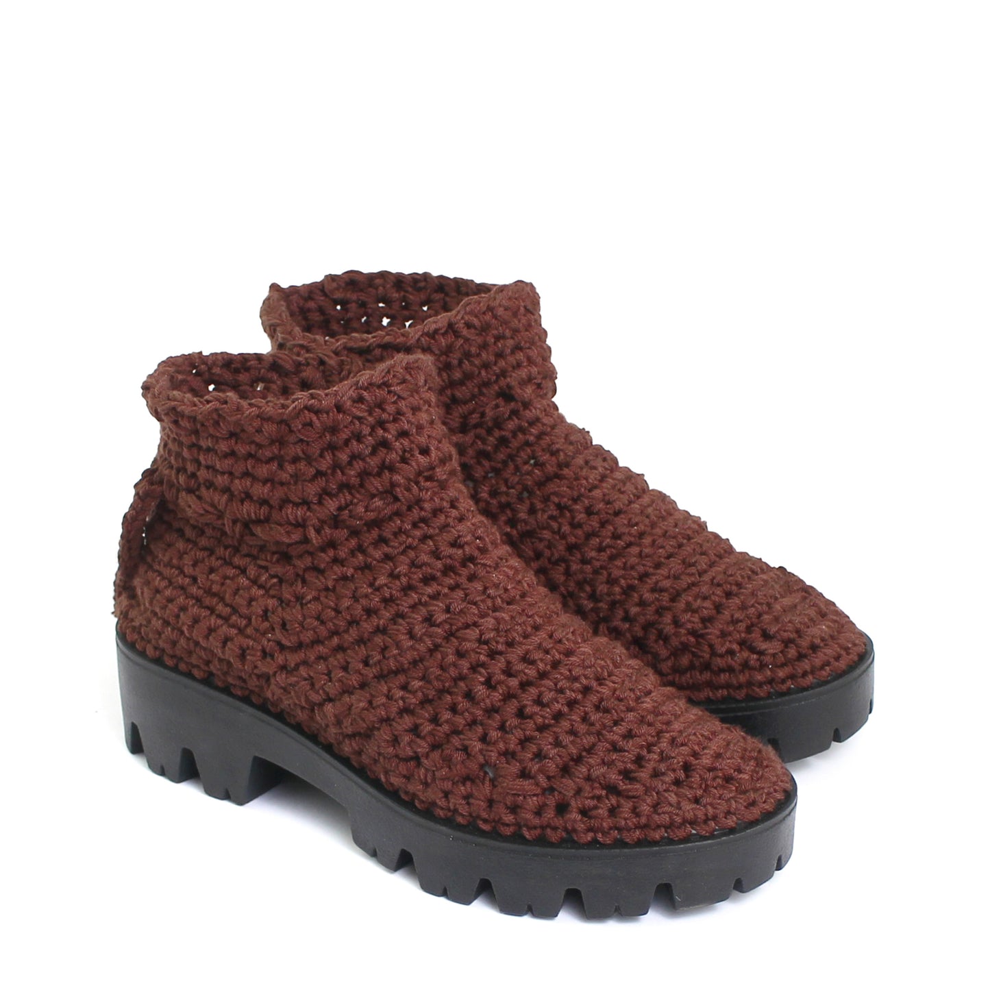 rosamosa knitted brown cotton ankle high boots 