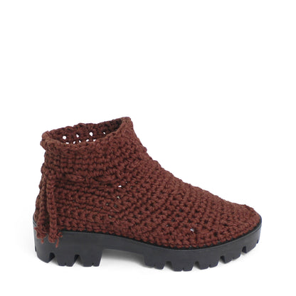 rosamosa knitted brown cotton ankle high boots 