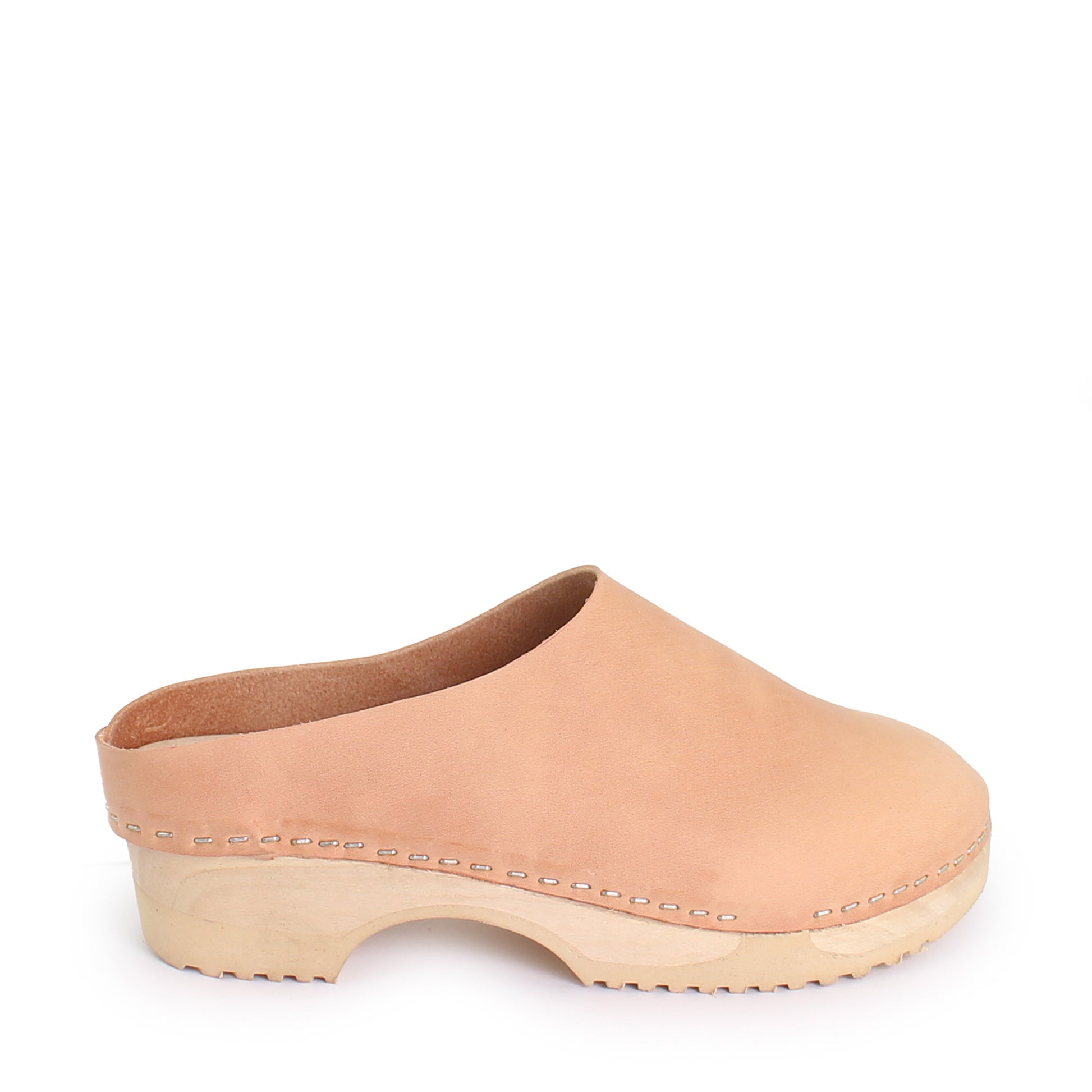 rosamosa round cammello leather natural wooden clog