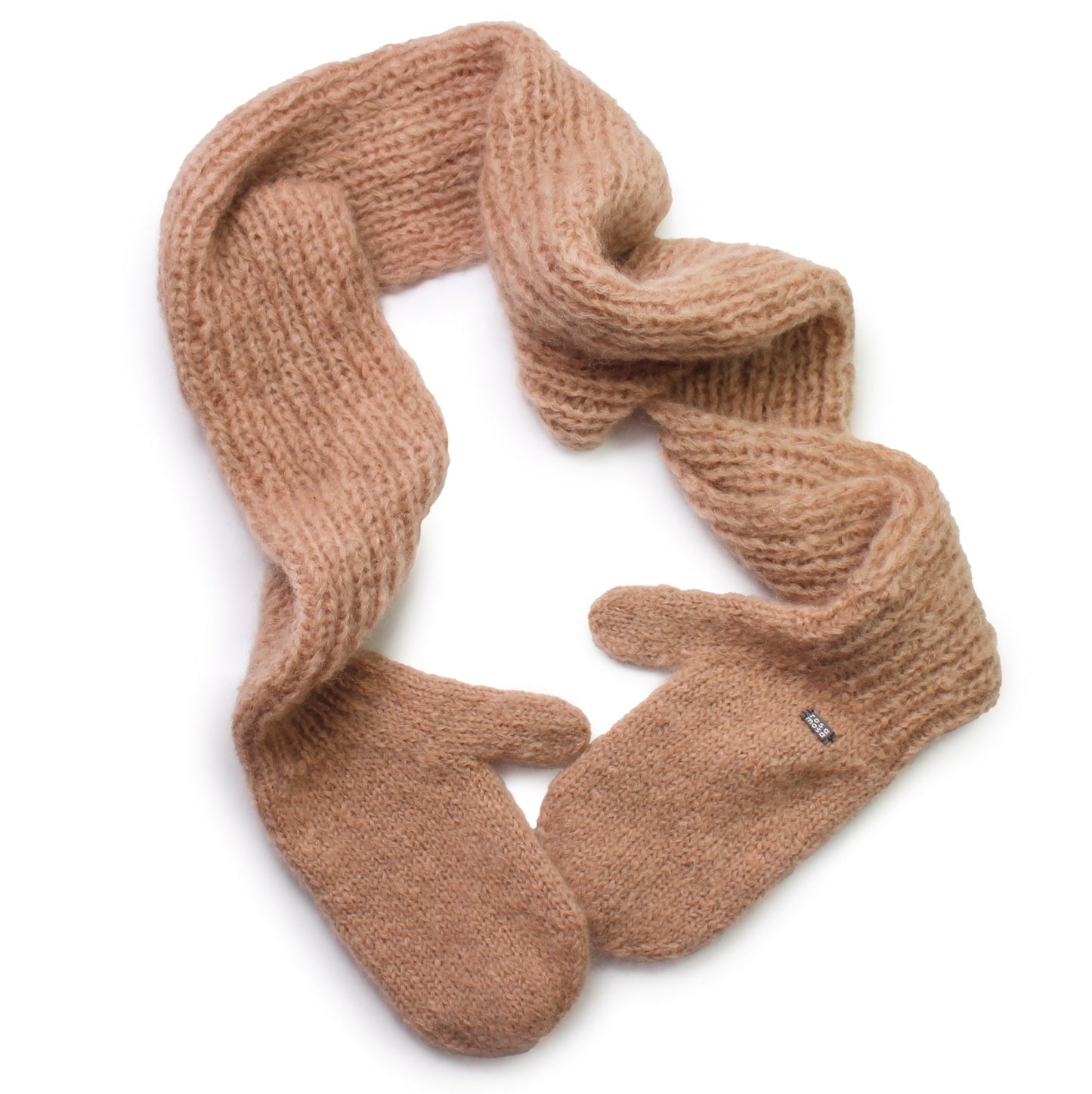 MITTENS SCARF Combo + Hand-knit Scarf + Beige