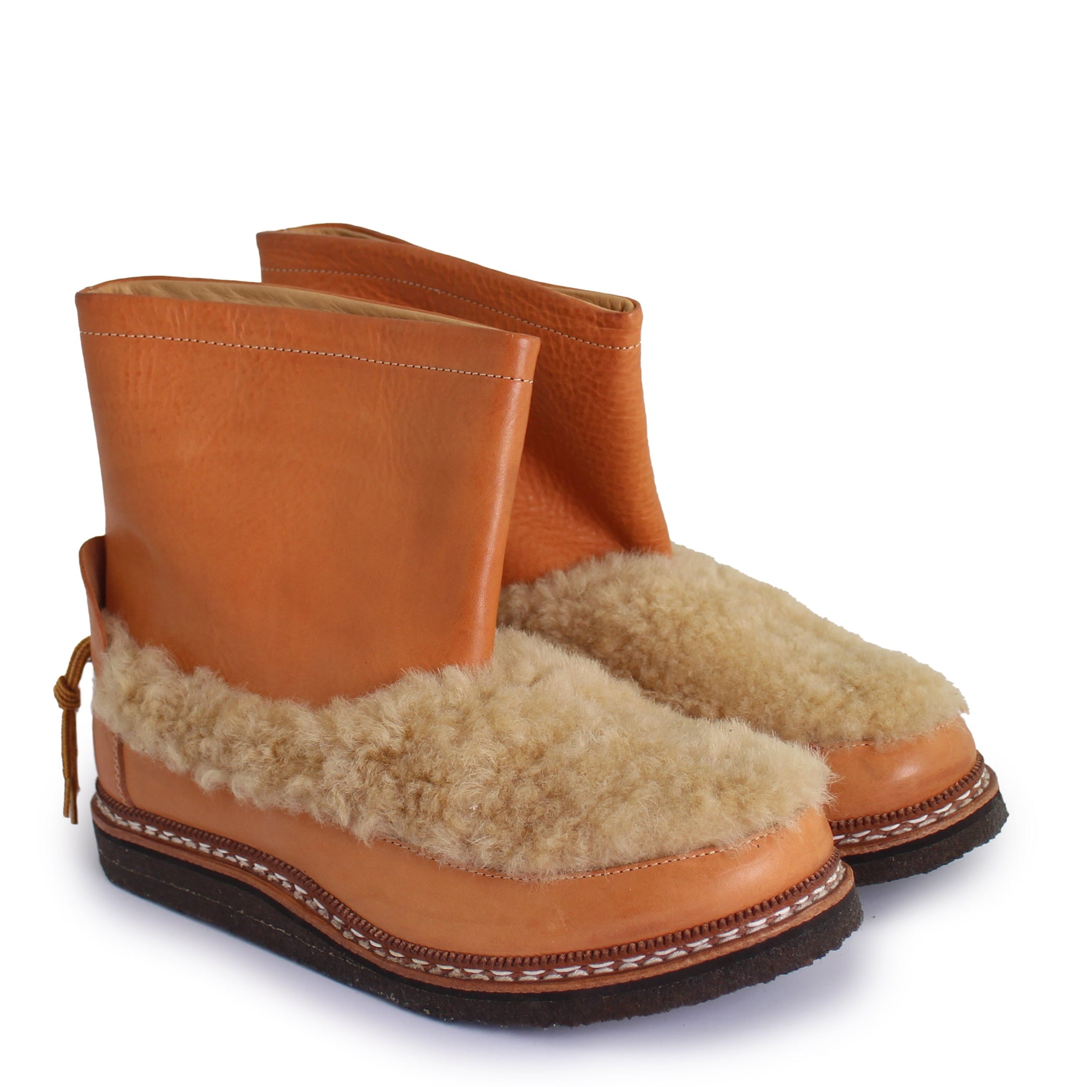 MOC BOOT Curly + Leather Shearling Boots + Cognac