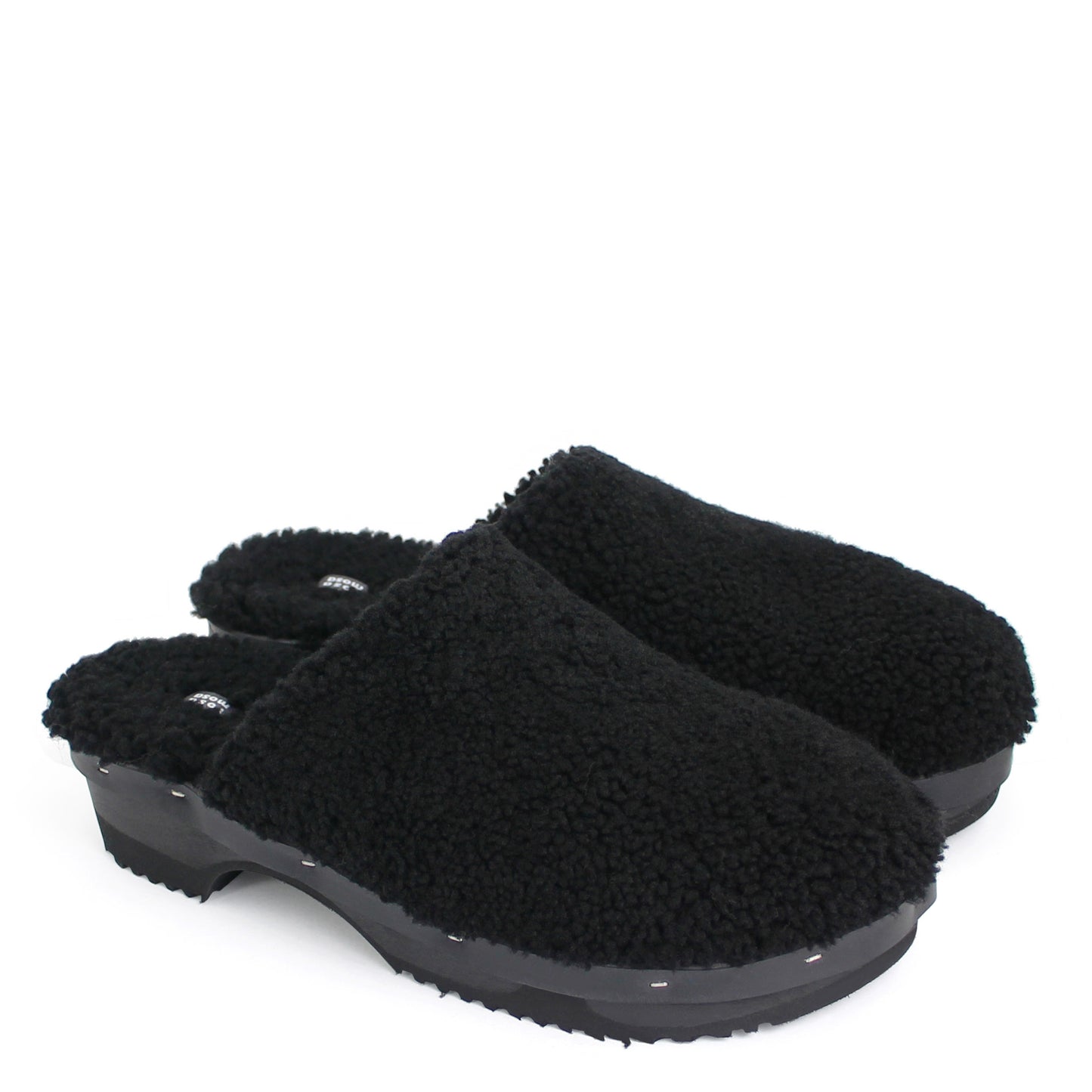 PANTO FULLY + Shearling Dark Clog Shoes + All Black
