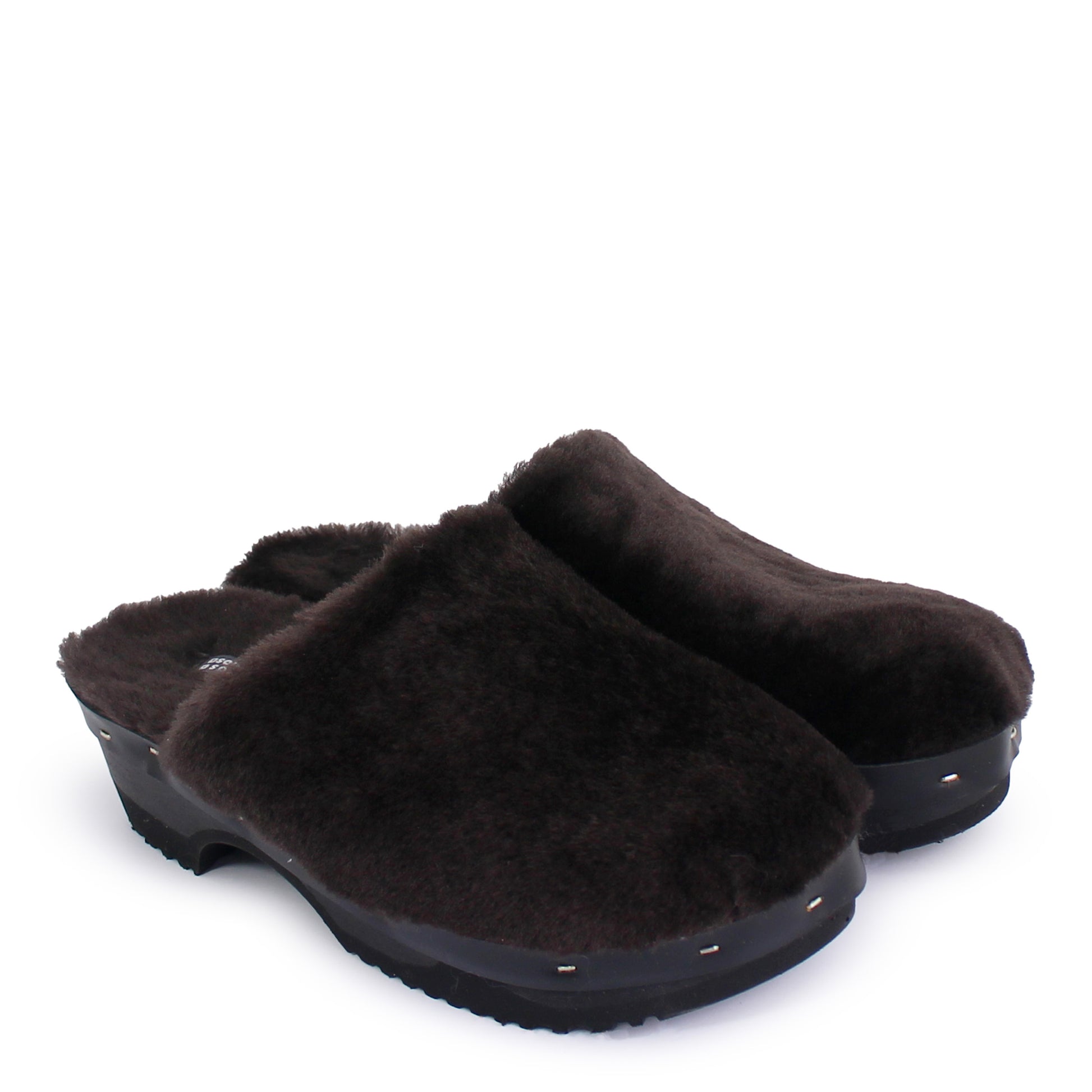 Rosa Mosa pantoffle dark brown shearling dark wooden clog adult shoe man woman