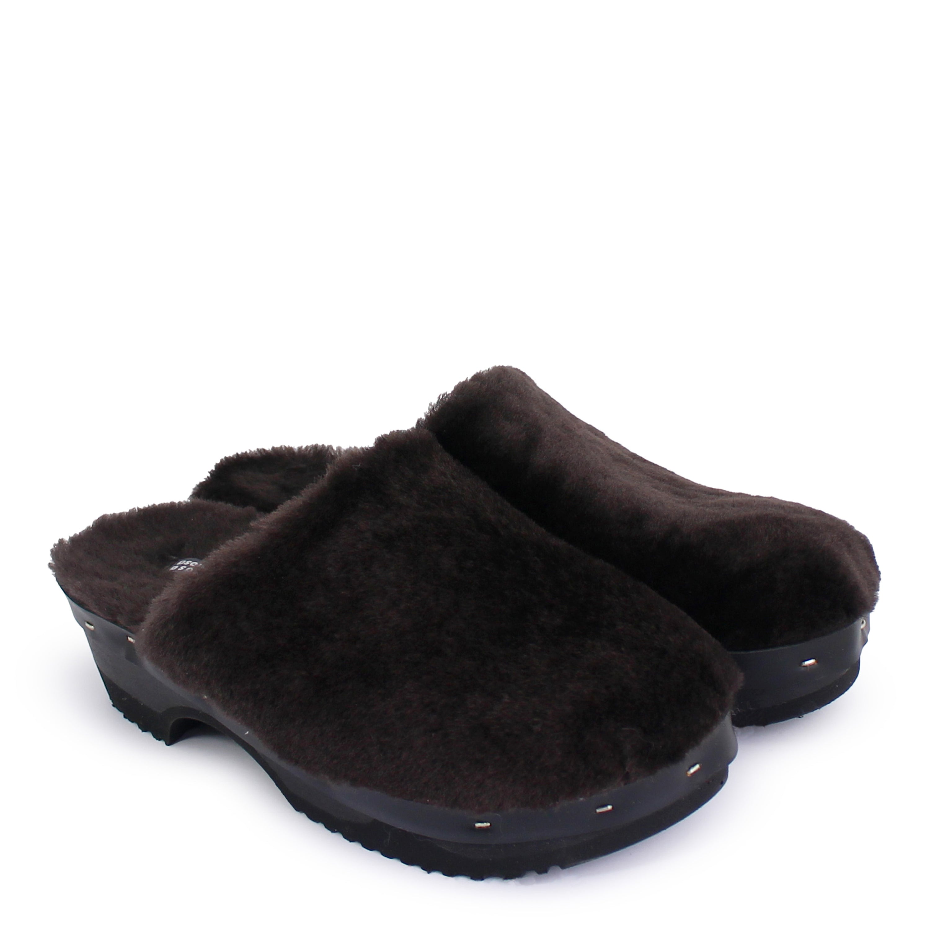 Rosa Mosa pantoffle dark brown shearling dark wooden clog adult shoe man woman