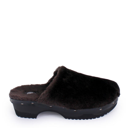 Rosa Mosa pantoffle dark brown shearling dark wooden clog adult shoe man woman