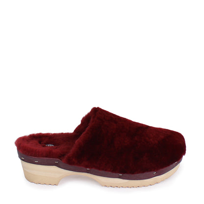 Rosa Mosa pantoffle red soft shearling natural wooden clog adult shoe man woman
