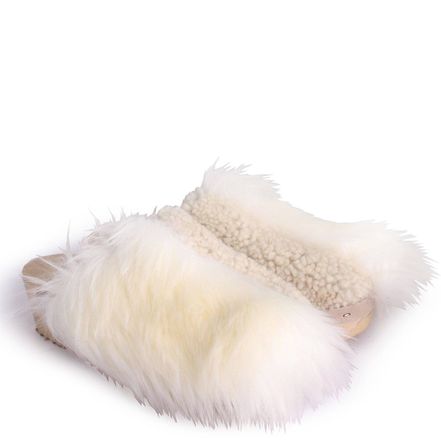Rosa Mosa pantoffle white shearling fur natural wooden clog adult shoe man woman