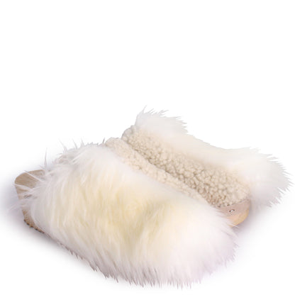 Rosa Mosa pantoffle white shearling fur natural wooden clog adult shoe man woman