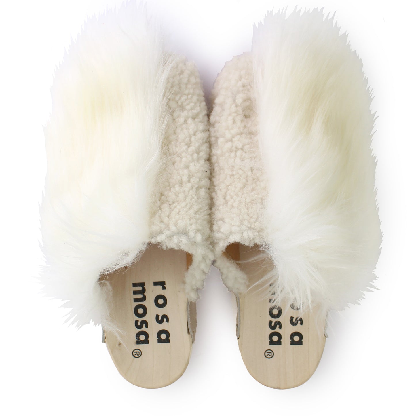 Rosa Mosa pantoffle white shearling fur natural wooden clog adult shoe man woman