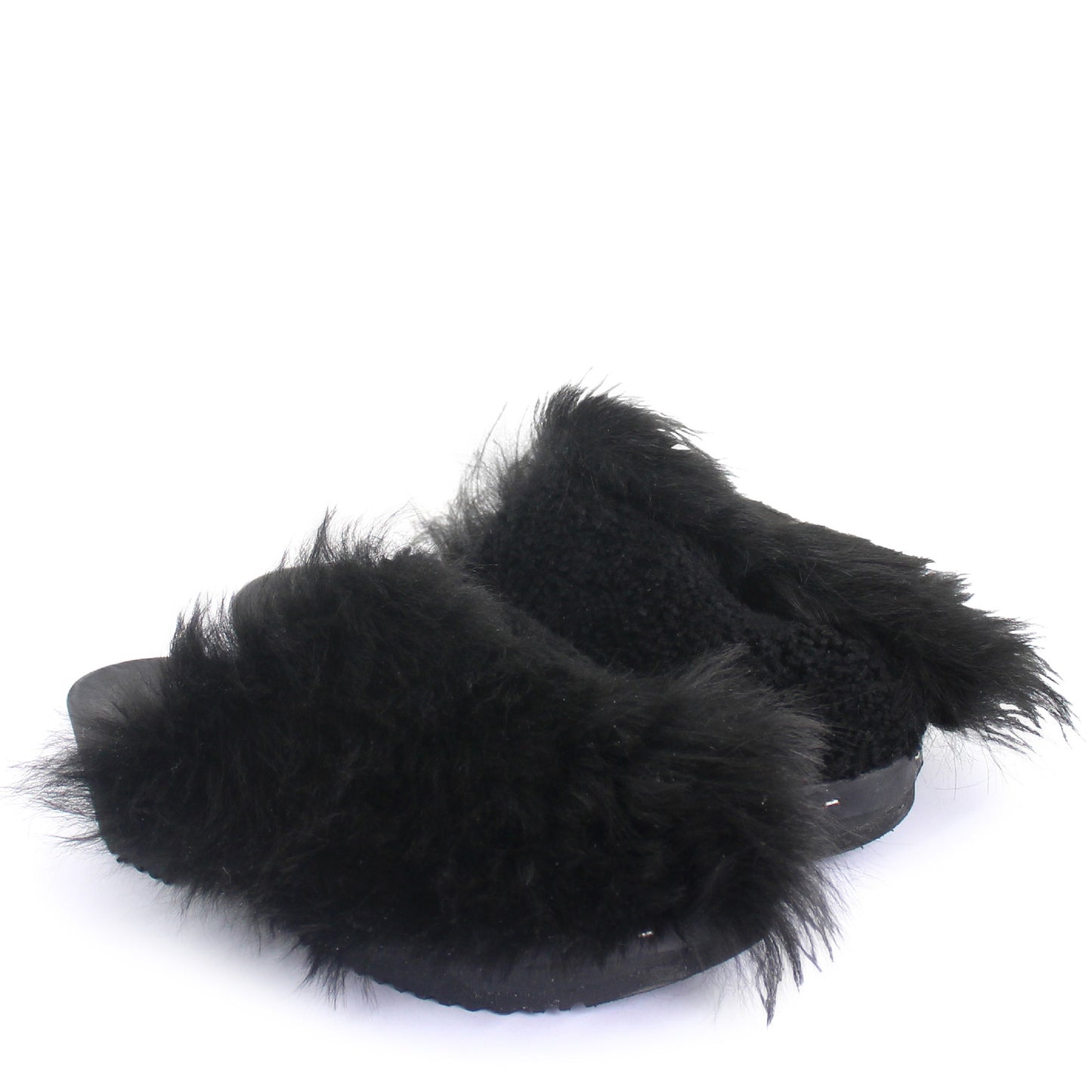 Rosa Mosa pantoffle black shearling fur dark wooden clog adult shoe man woman