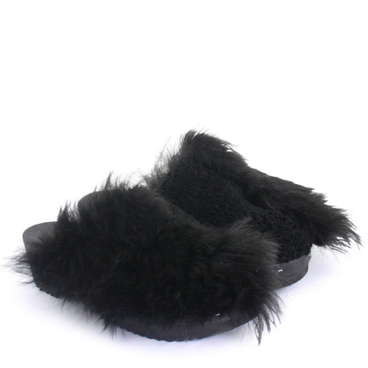 Rosa Mosa pantoffle black shearling fur dark wooden clog adult shoe man woman