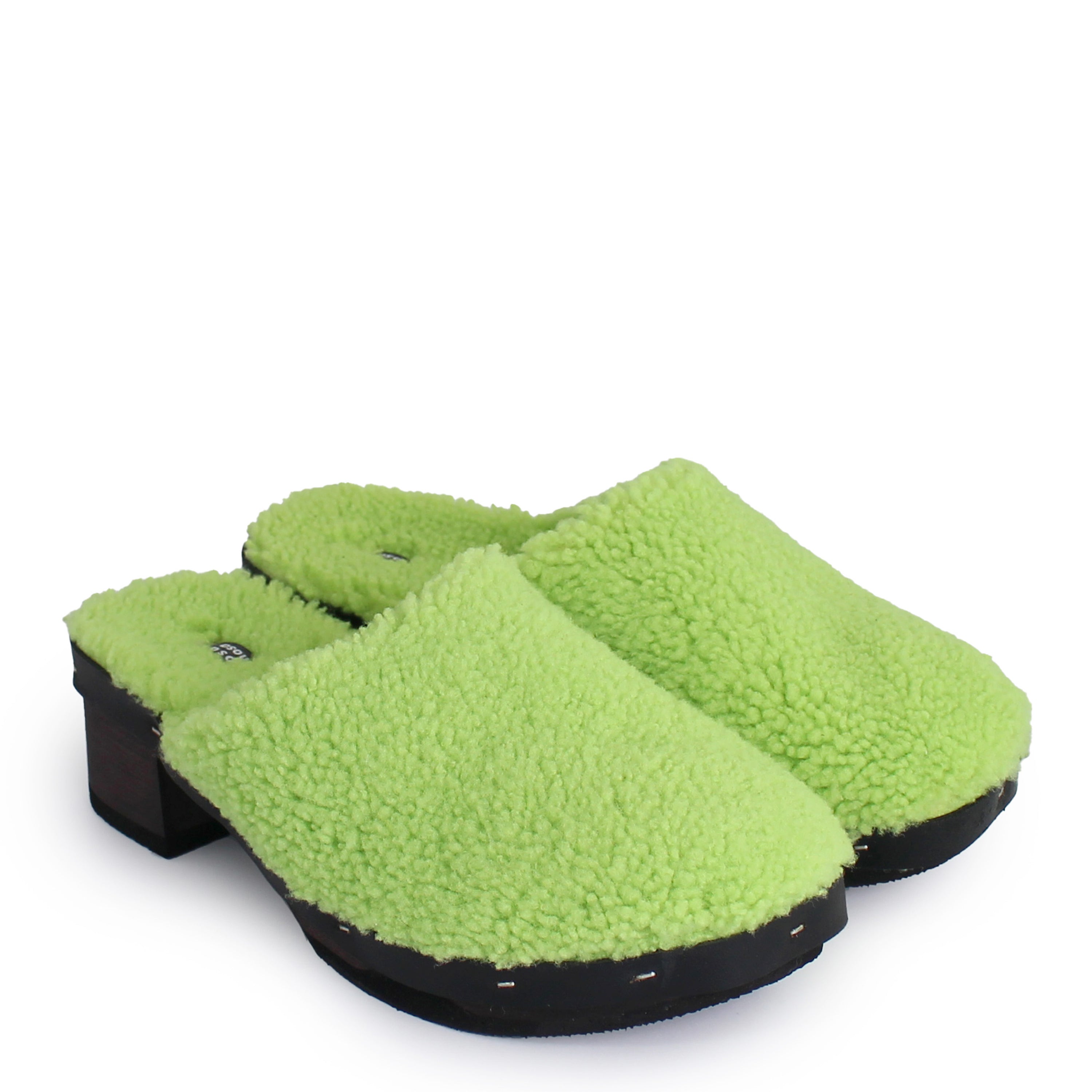 ROCCO FULLY + Shearling Dark Clogs + Lime