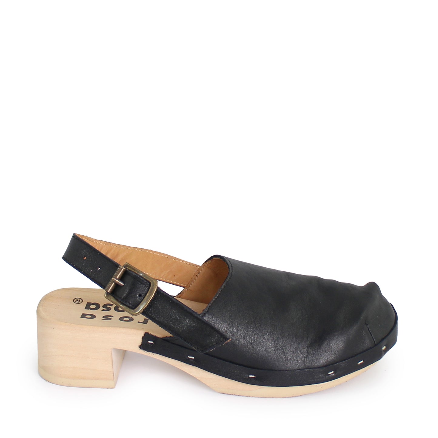 ROCCO GEO STRAP + Leather Strap Clog Sandals + Black