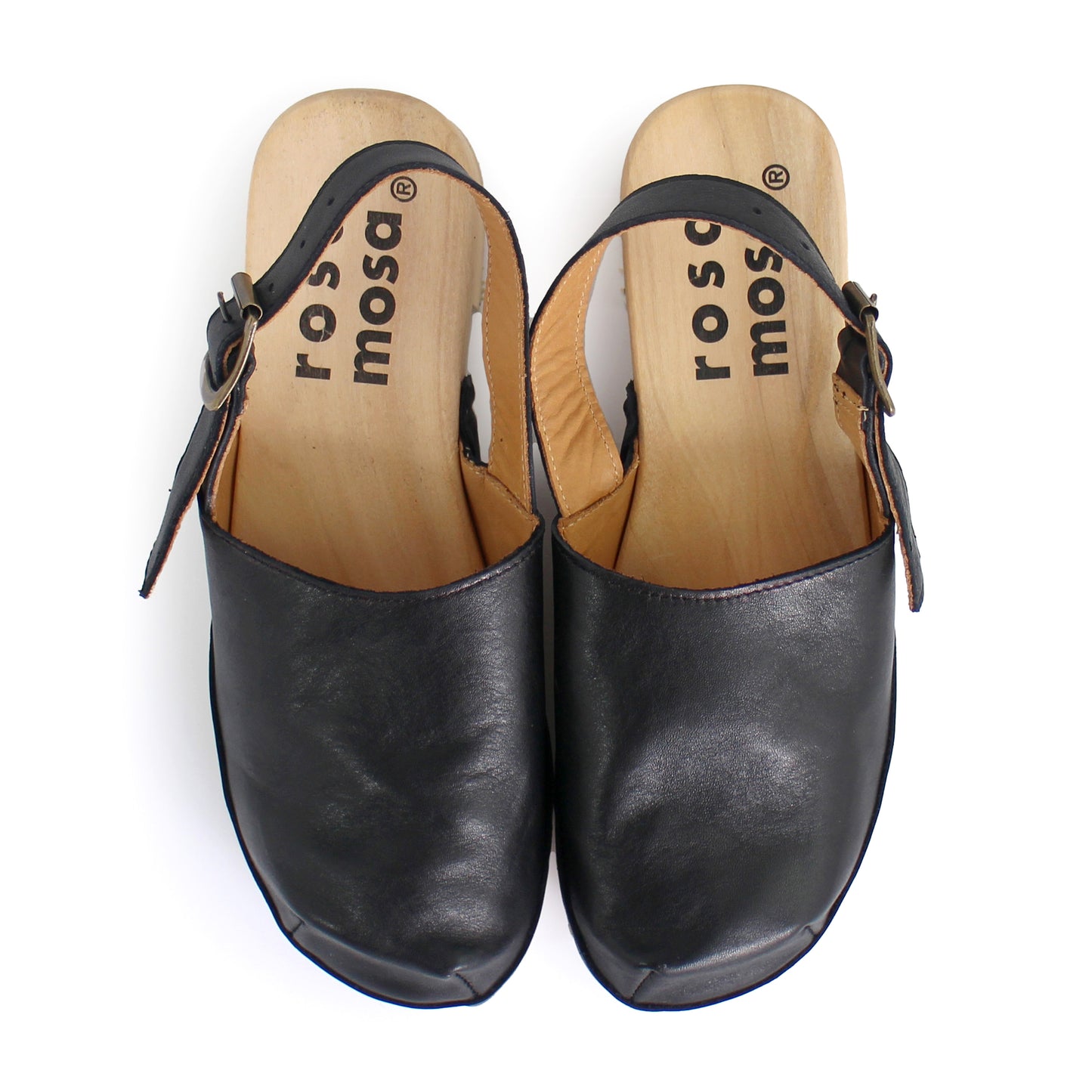 ROCCO GEO STRAP + Leather Strap Clog Sandals + Black