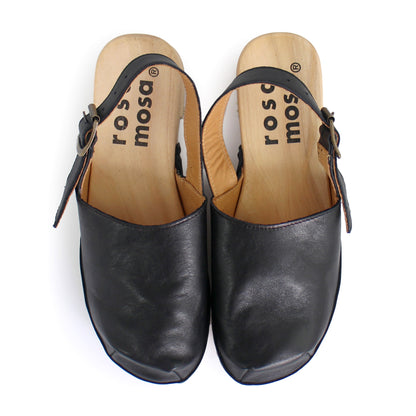 ROCCO GEO STRAP + Leather Strap Clog Sandals + Black