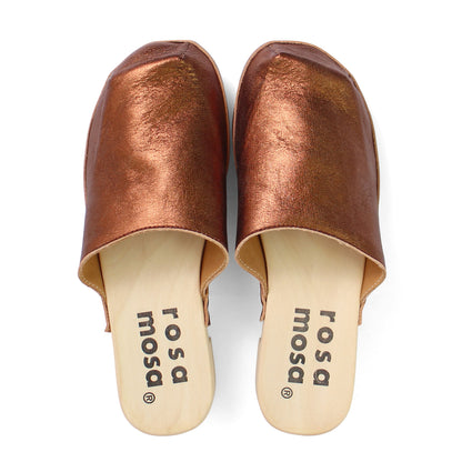 ROCCO GEO METALLIC + Metallic Leather Clogs + Bronze