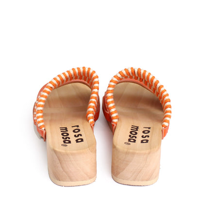 ROCCO KNOT + Cotton Leather Clog Sandals + Orange Natural