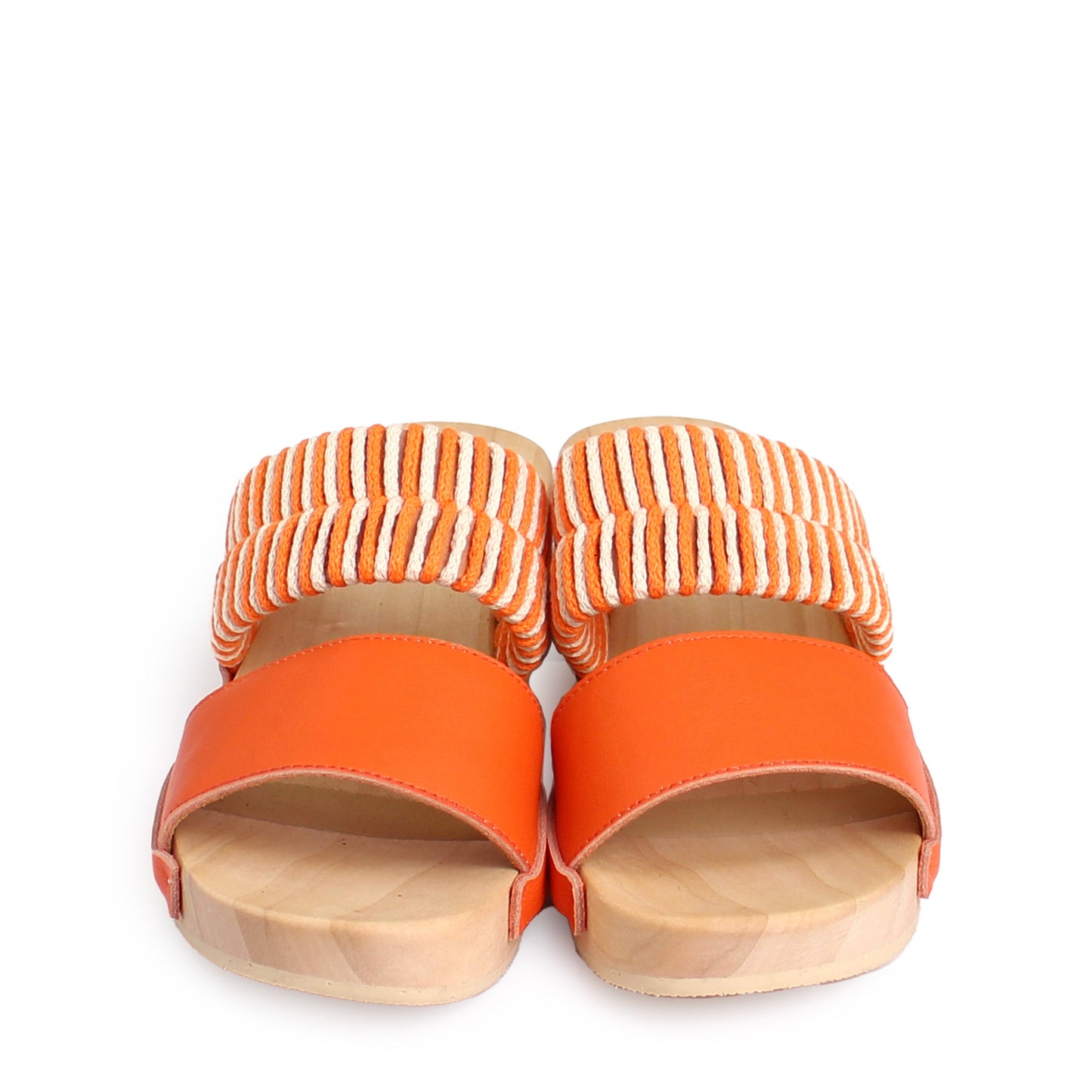 ROCCO KNOT + Cotton Leather Clog Sandals + Orange Natural