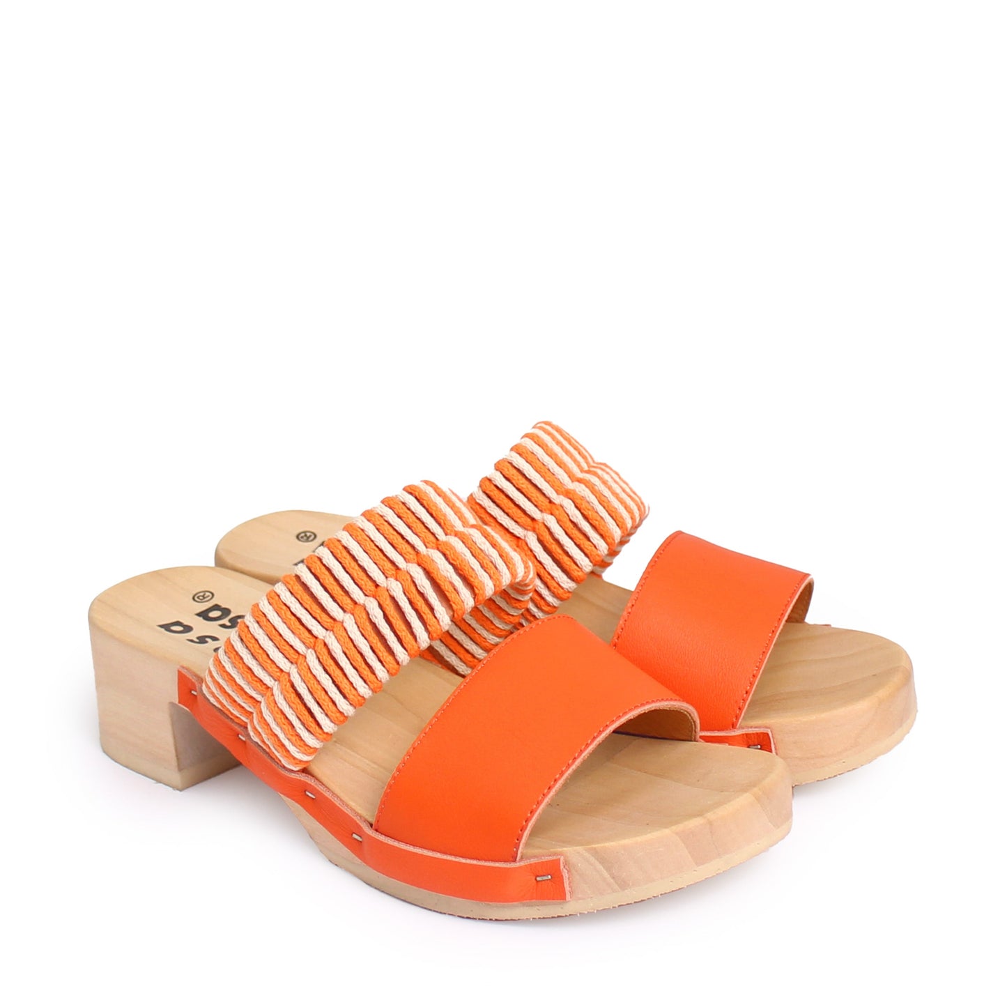 ROCCO KNOT + Cotton Leather Clog Sandals + Orange Natural
