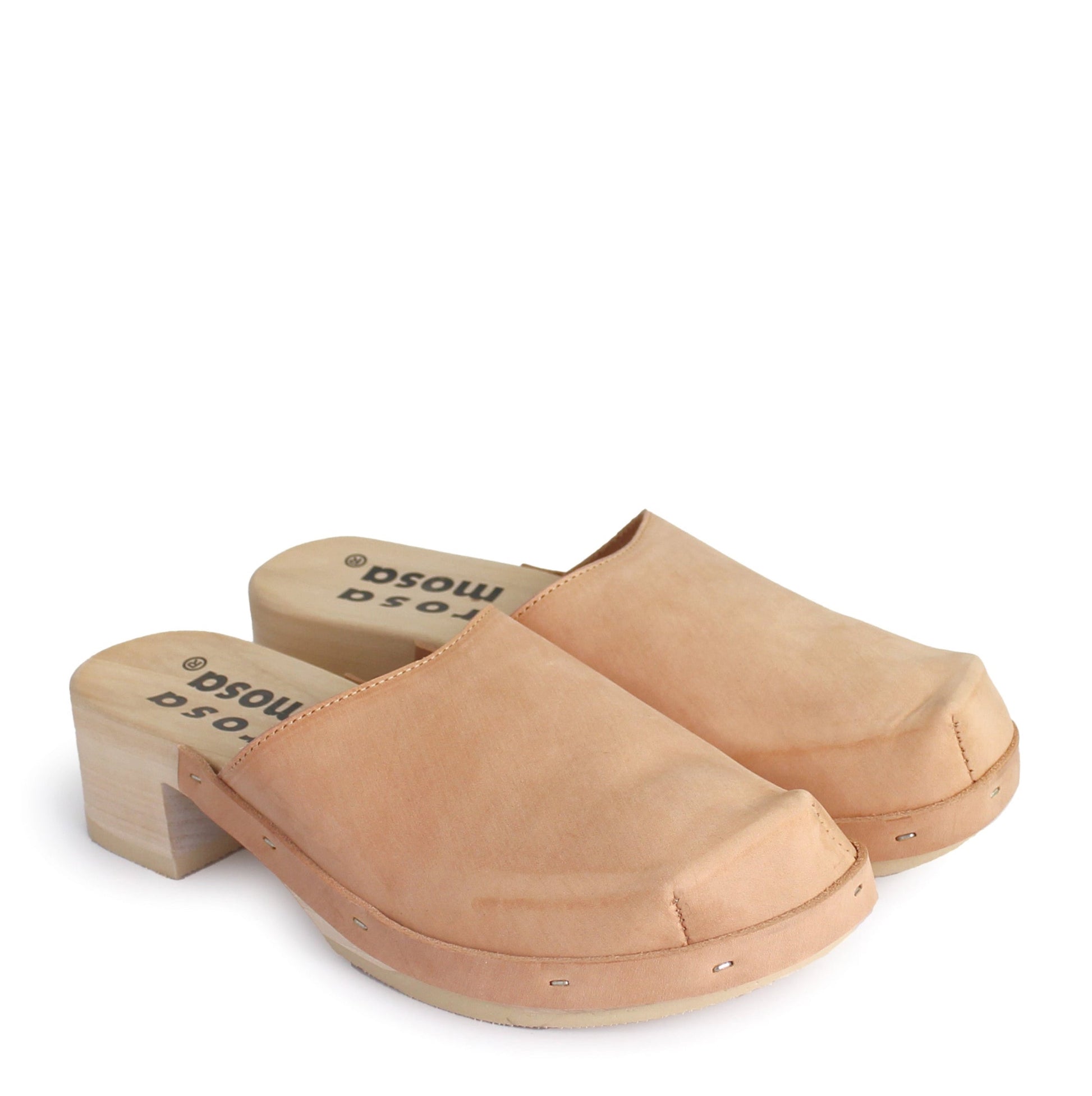 rosamosa rocco cammello leather natural wooden clog