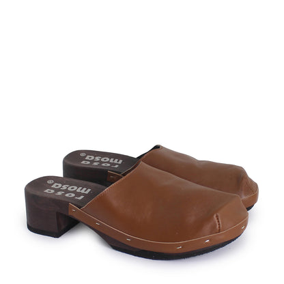rosamosa rocco brown leather dark wooden clog