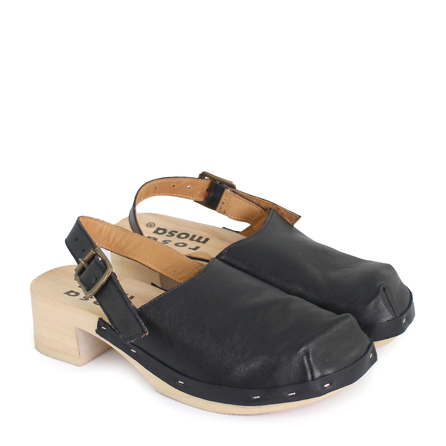 ROCCO GEO STRAP + Leather Strap Clog Sandals + Black